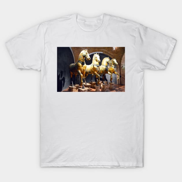 The Triumphal Quadriga of Horses sculpture in St Mark's Basilica, Venice Italy. T-Shirt by Peter the T-Shirt Dude